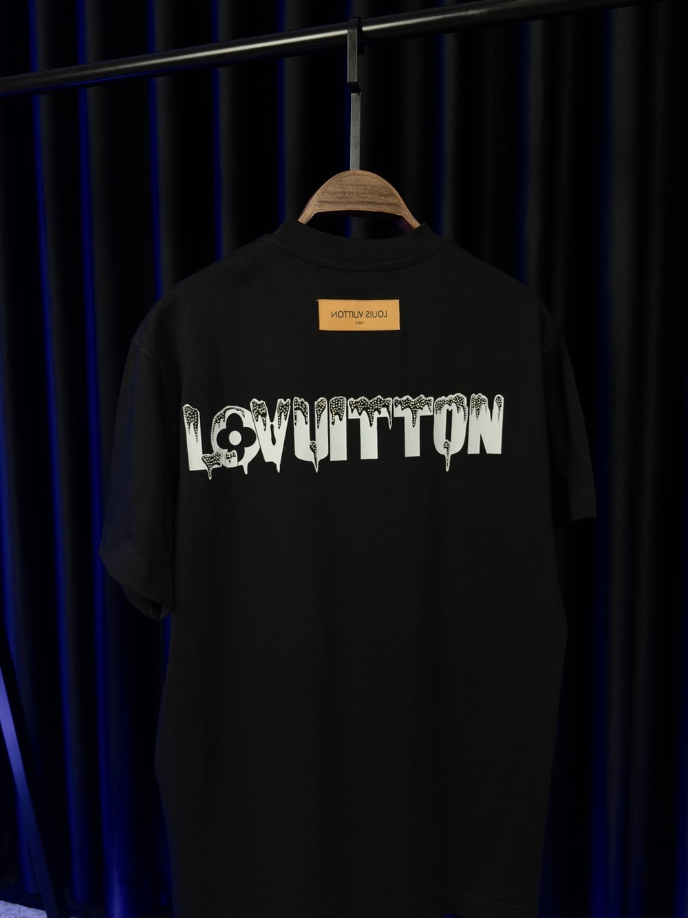 Louis Vuitton Black Tee with White Drip Logo Back Print